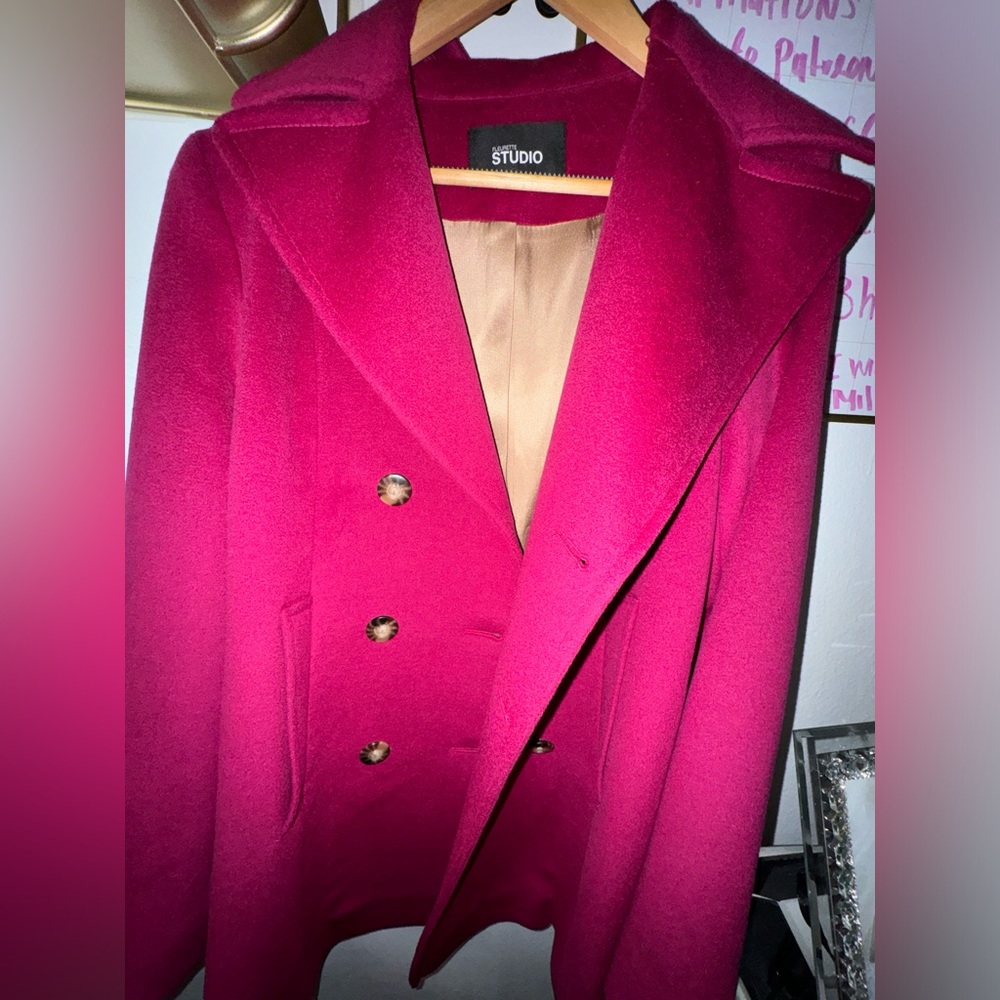 Fleurette Wool Peacoat Candy Pink Luxury Tailored Coat $1000 Retail